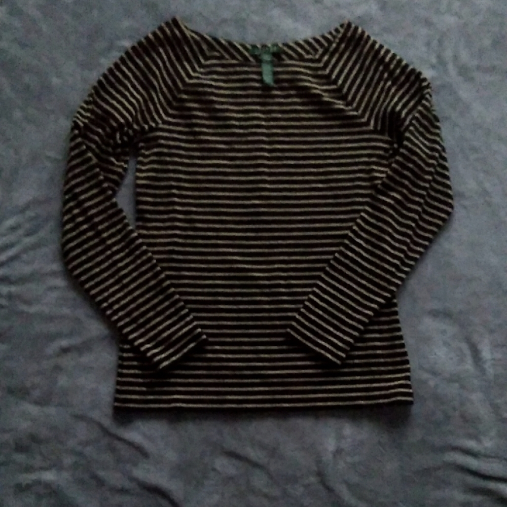Classy Ralph Lauren Black and Gold Shimmer Striped Top